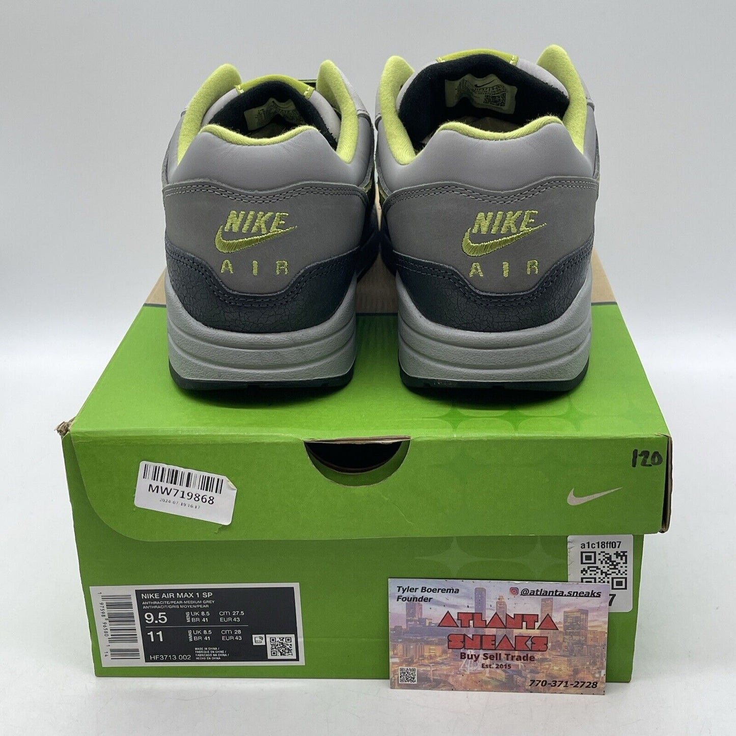 Size 9.5 - Nike HUF x Air Max 1 SP 2024 Green Grey Black Suede (HF3713-002)