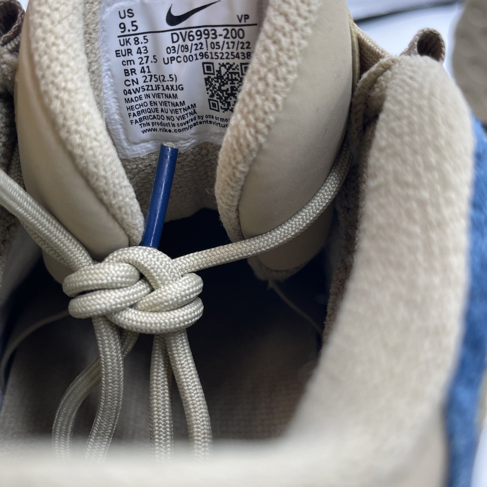 Size 9.5 - Nike Air More Uptempo Limestone Brown Blue Suede (DV6993-200)