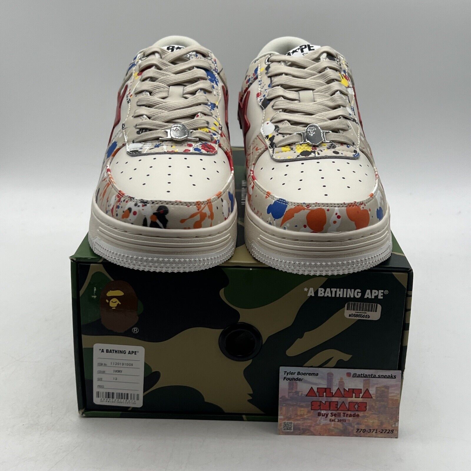 Size 13 - A Bathing Ape Bapesta Low Paint Splatter - Ivory (1120119009)