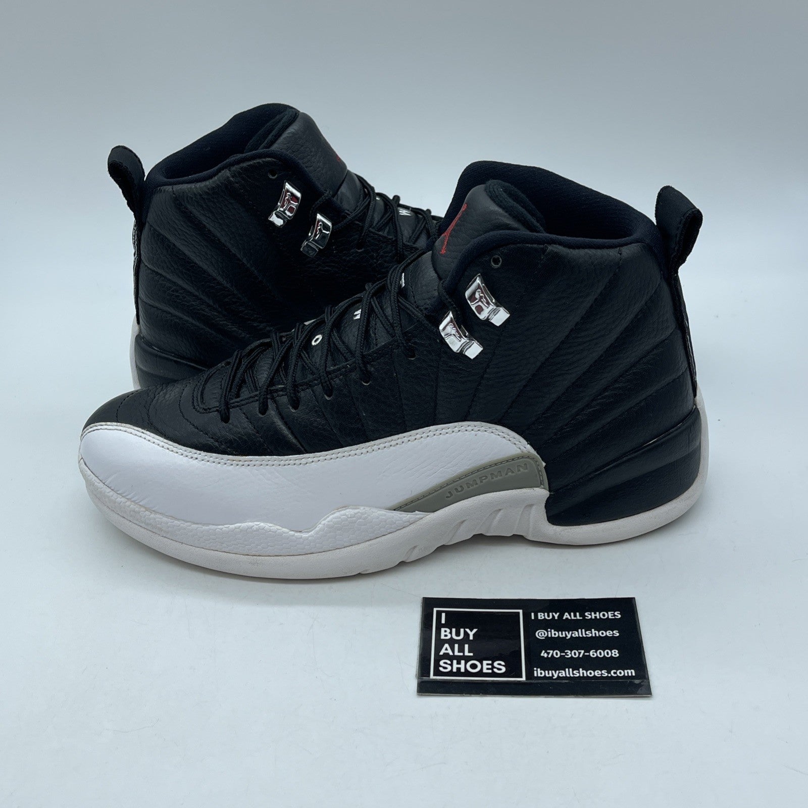 Size 8.5 - Air Jordan 12 Retro 2012 Playoff Black White Leather (130690-001)