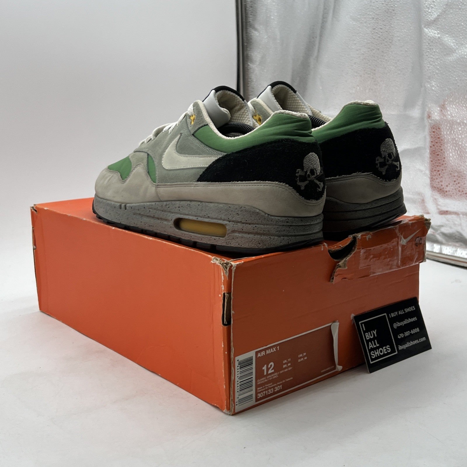 Size 12 - Nike Air Max 1 Skulls Pack - Classic Green (307133-301)