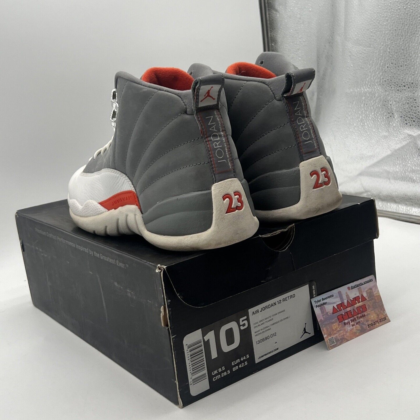 Size 10.5 - Air Jordan 12 Retro Cool Grey White Orange Suede (130690-012)