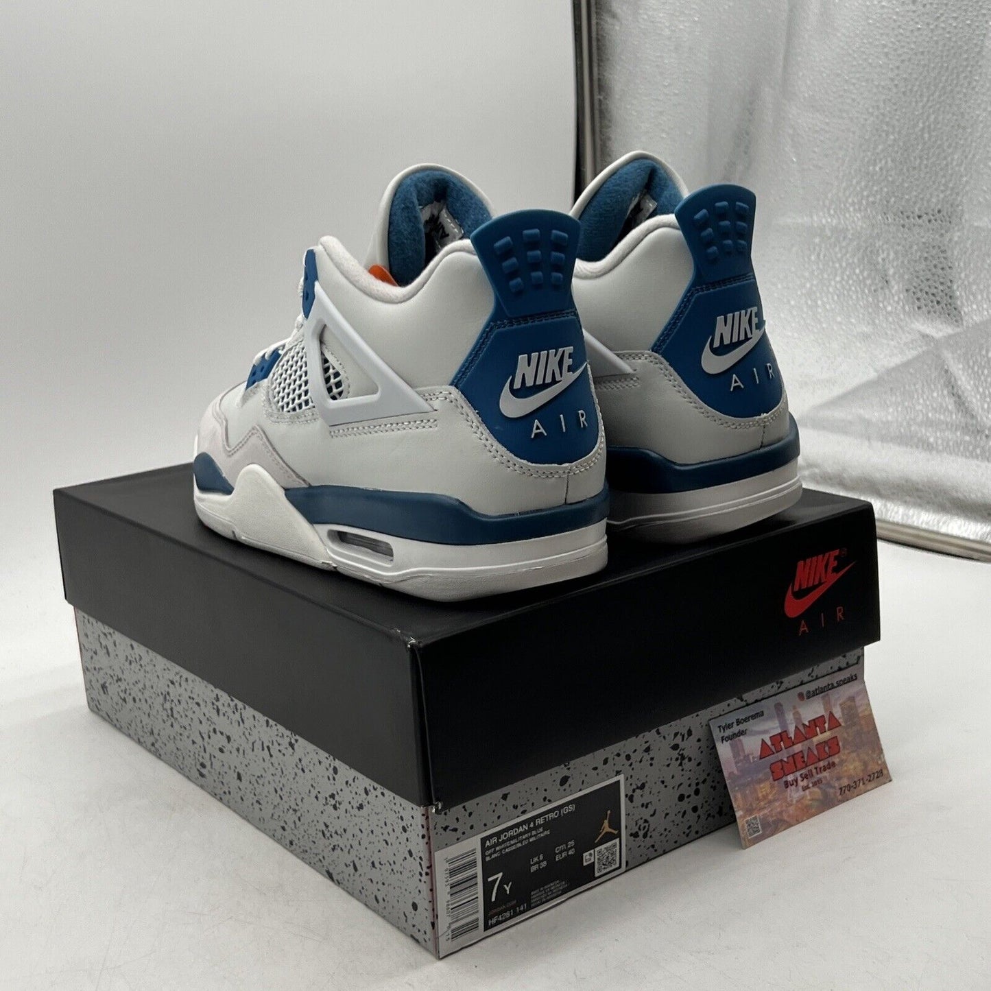 Size 7Y - Air Jordan 4 Retro 2024 Military Blue White Leather (HF4281-141)