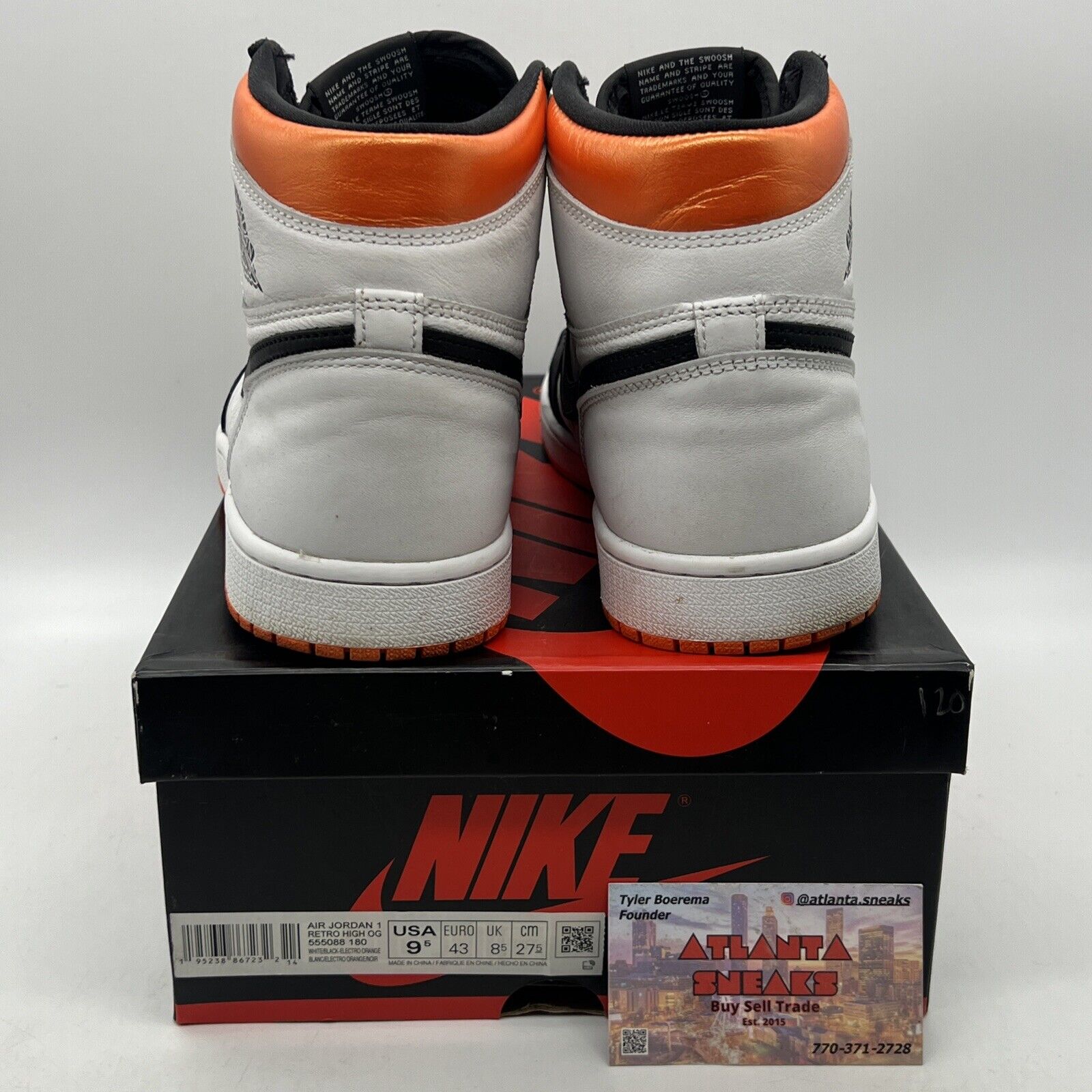 Size 9.5 - Jordan 1 Retro High Electro Orange Black White Leather (555088-180)