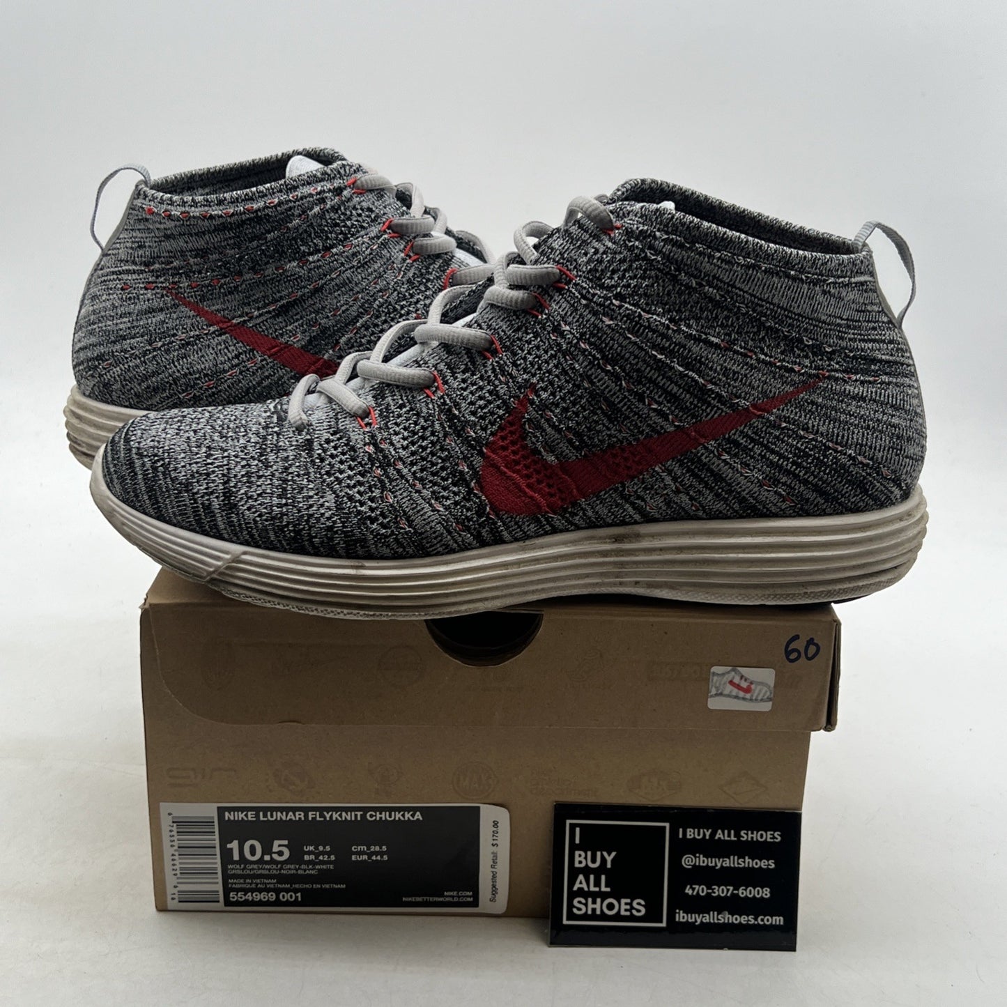 Size 10.5 - Nike Lunar Flyknit Chukka Wolf Grey (554969-001)