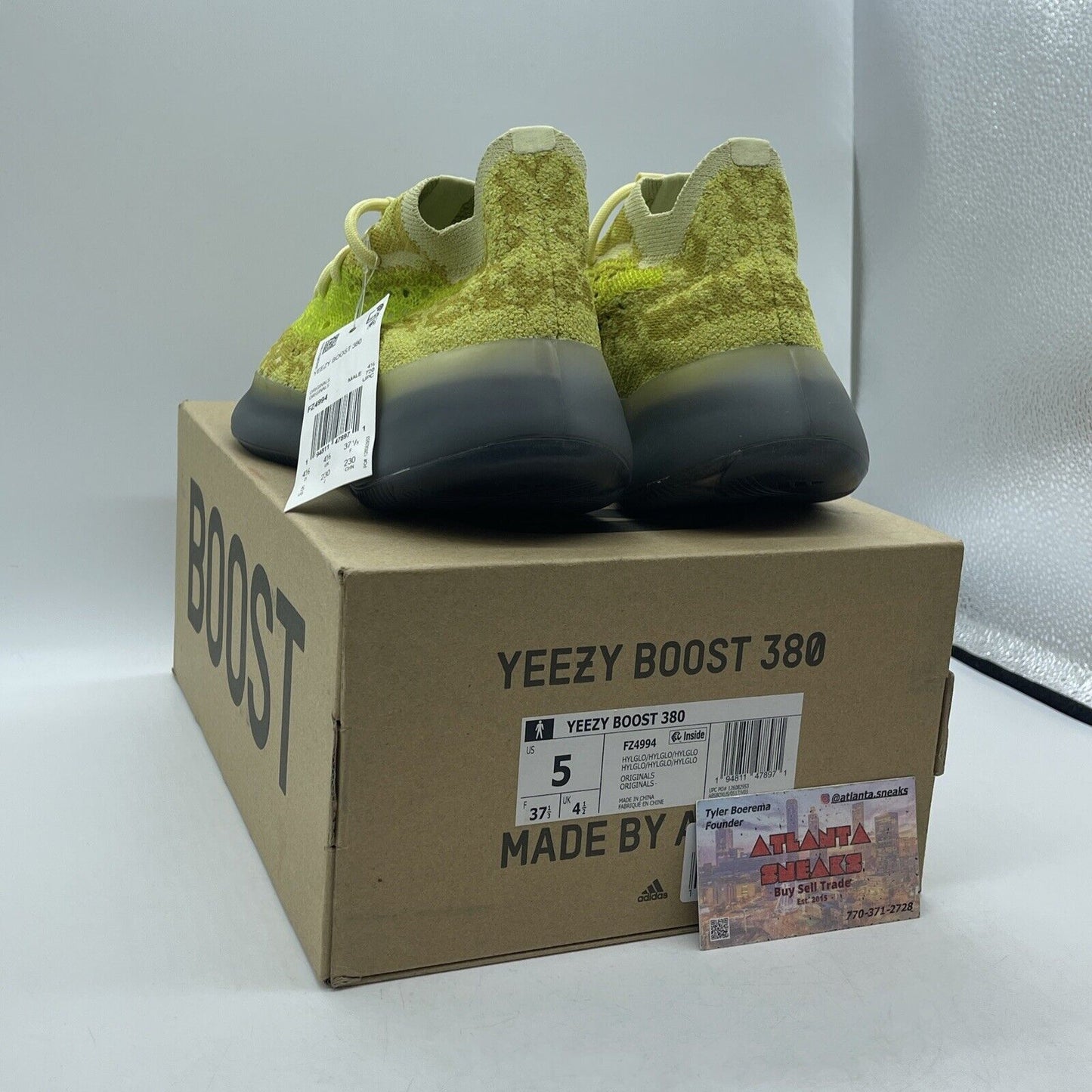 Size 5 - adidas Yeezy Boost 380 Hylte Glow Yellow Green Suede (FZ4994)