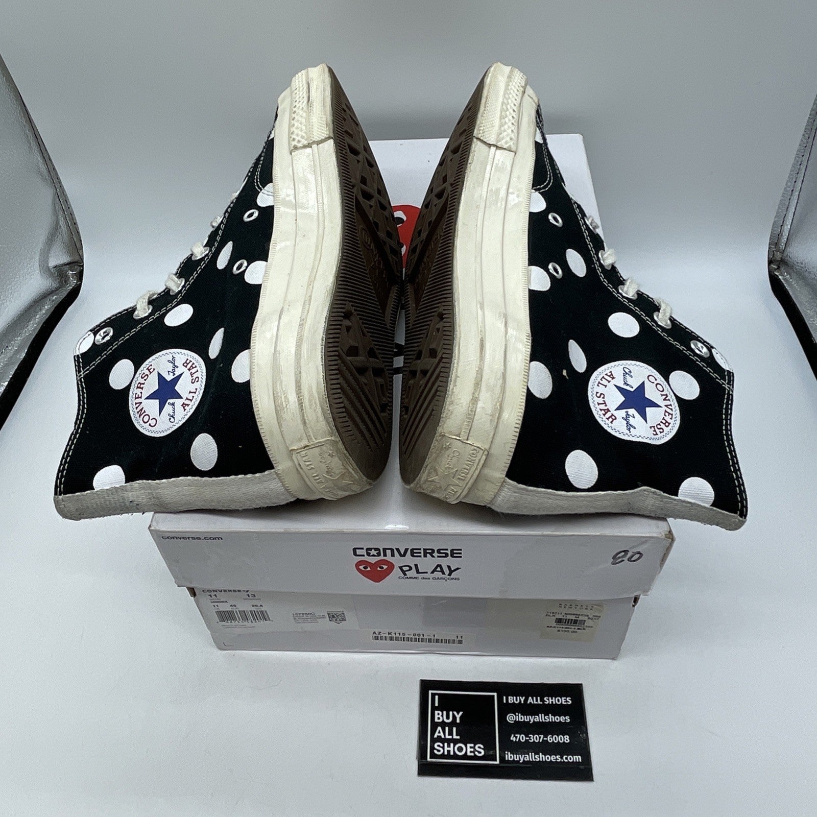 Size 11 - Converse Comme des Garçons x Chuck Taylor All Star 70 High Black Polka