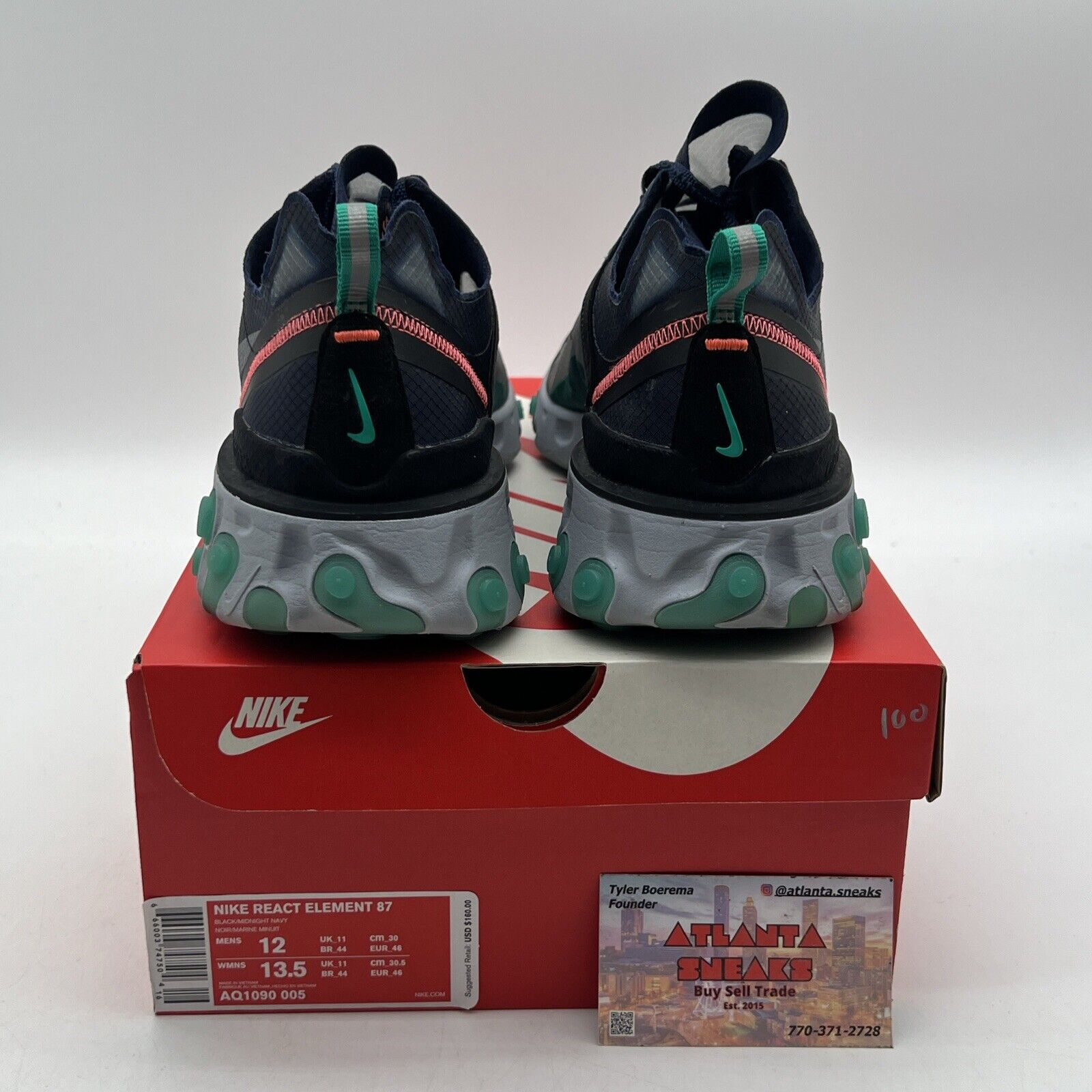 Size 12 - Nike React Element 87 Neptune Green 2018 Navy Grey (AQ1090-005)