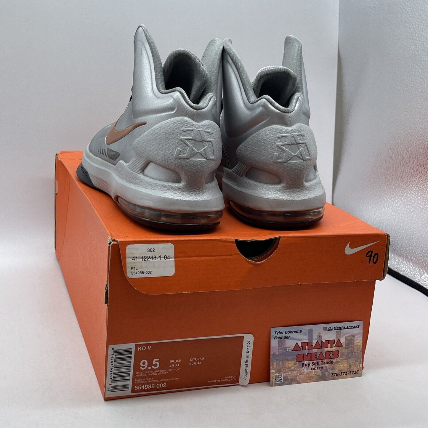 Size 9.5 - Nike KD 5 Texas Silver Brown Leather (554988-002)