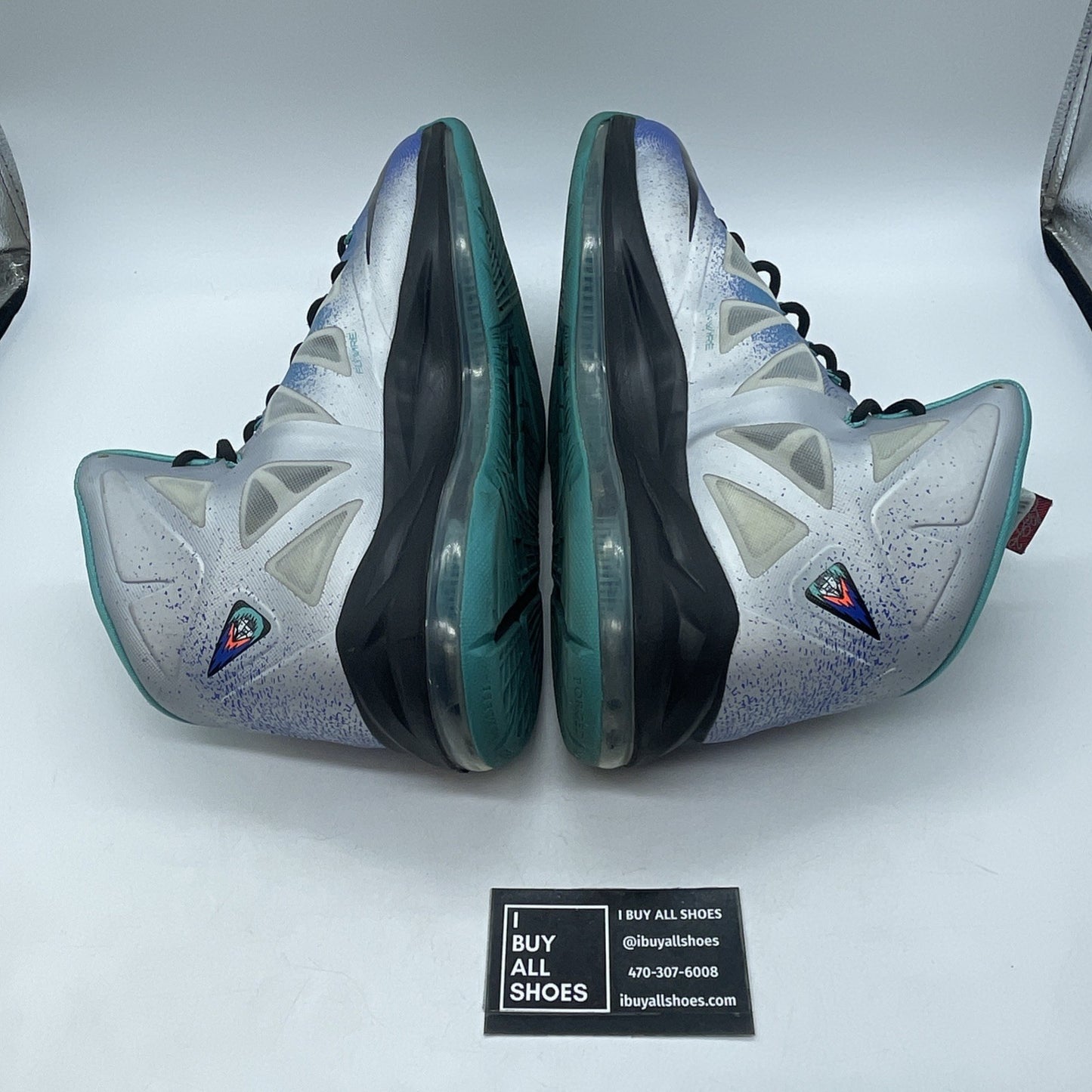 Size 14 - Nike LeBron 10 Pure Platinum Grey Black Blue Leather (541100-008)