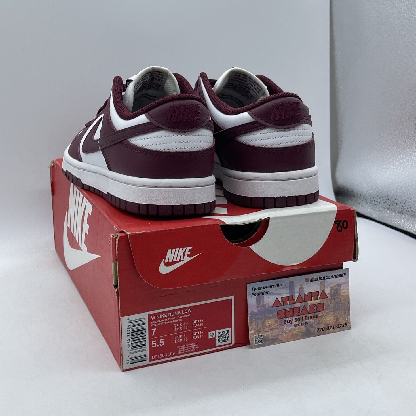 Size 7W - Nike Dunk Low Dark Beetroot  Burgundy White Leather (DD1503-108)