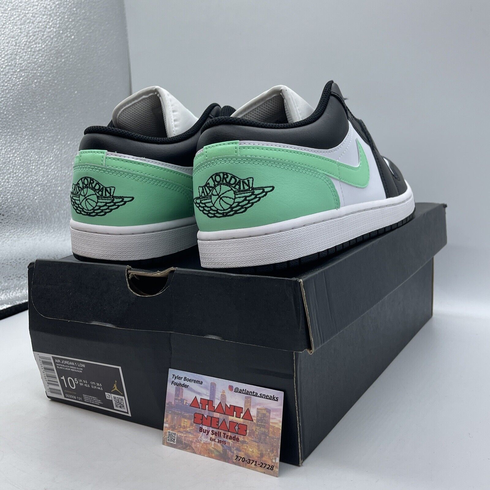 Size 10.5 - Air Jordan 1 Low Green Glow Black White Leather (553558-131)