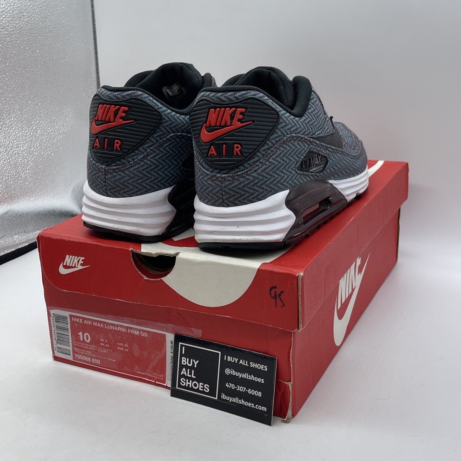 Size 10 - Nike Air Max Lunar90 Premium Suit & Tie Red Blue Leather (705068-600)