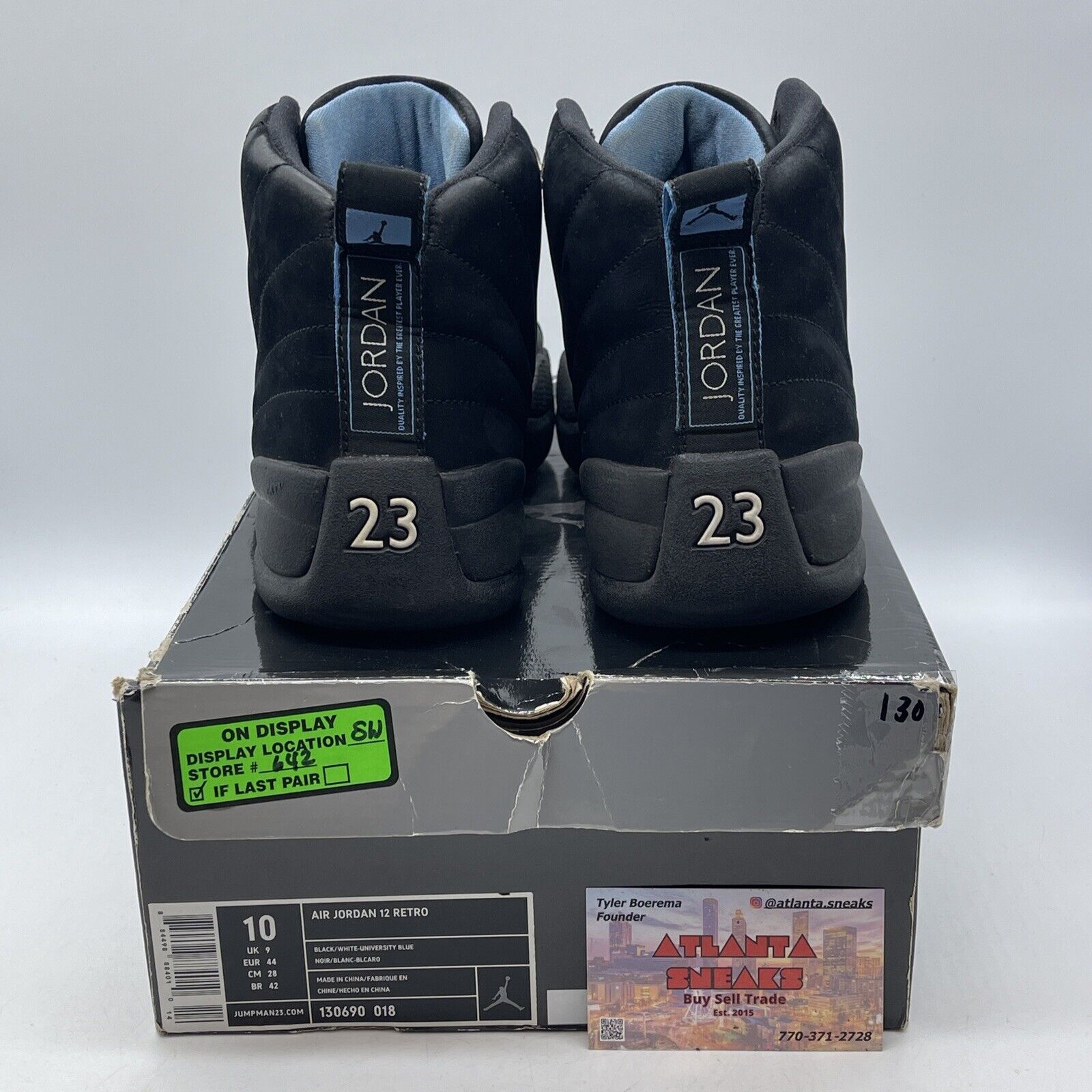 Size 10 - Air Jordan 12 Retro 2009 Nubuck Black Blue Suede Leather (130690-018)