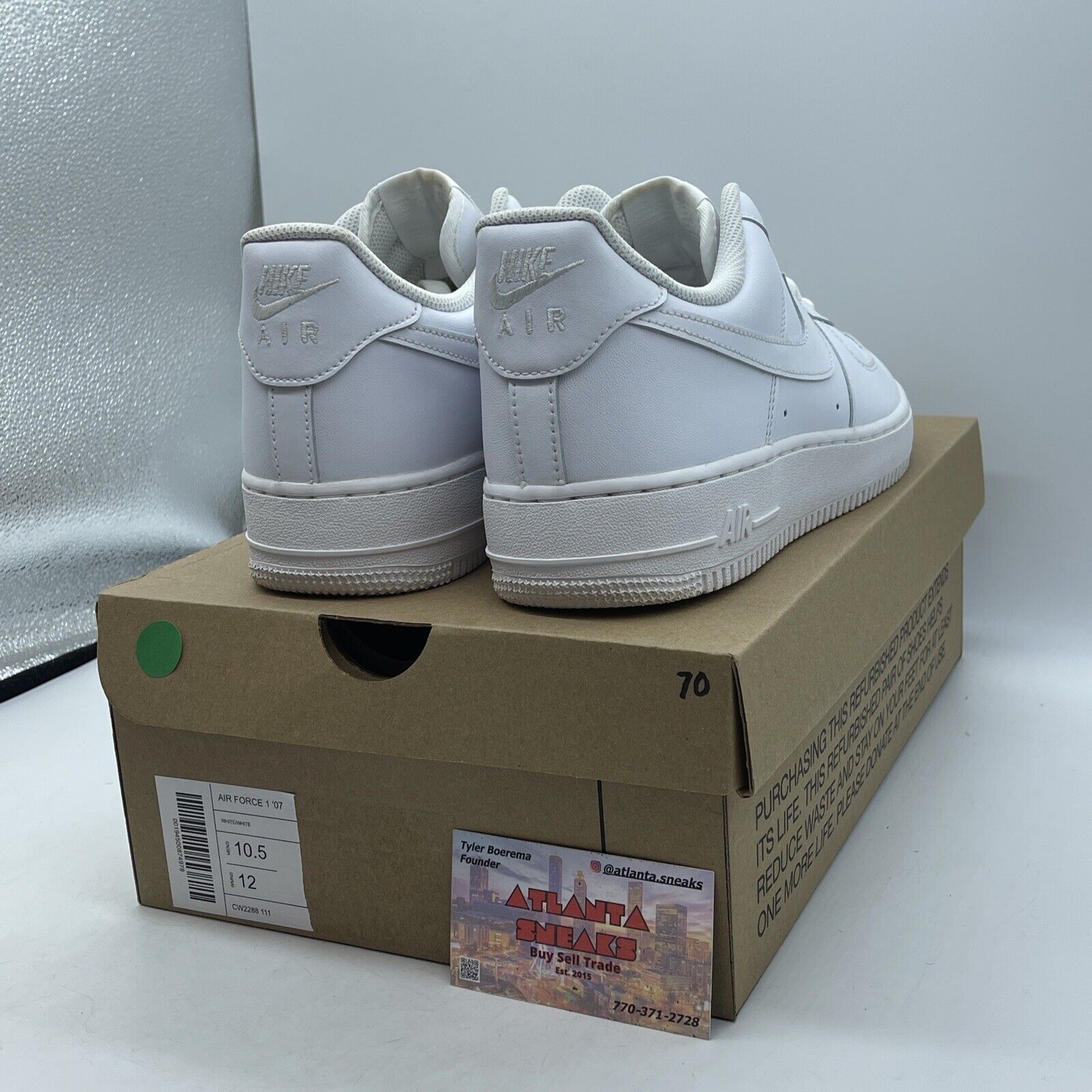 Size 10.5 - Nike Air Force 1 '07 Low Triple White Leather (CW2288-111)
