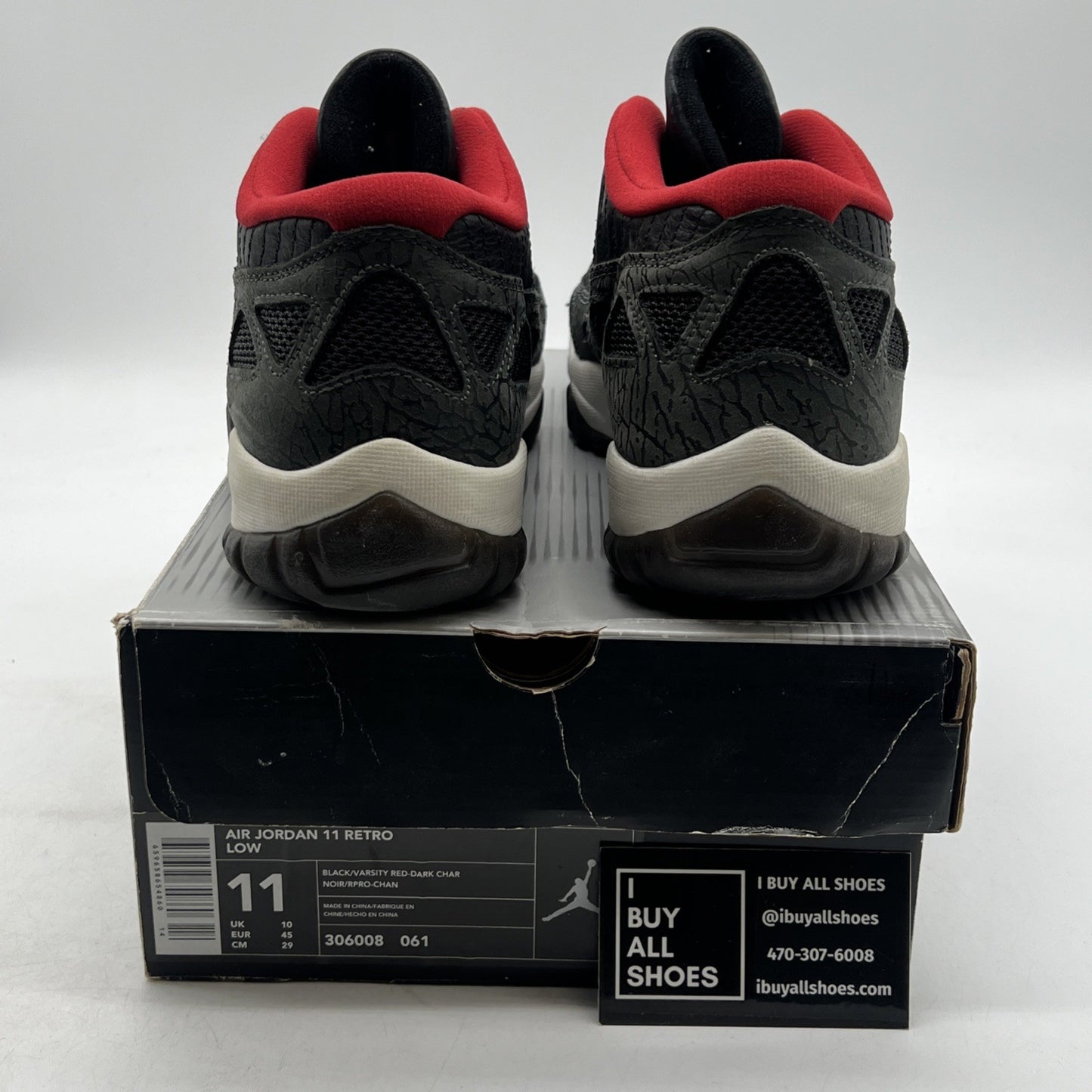 Size 11 - Air Jordan 11 Retro IE 2003 Low Black Charcoal Red (306008-061)