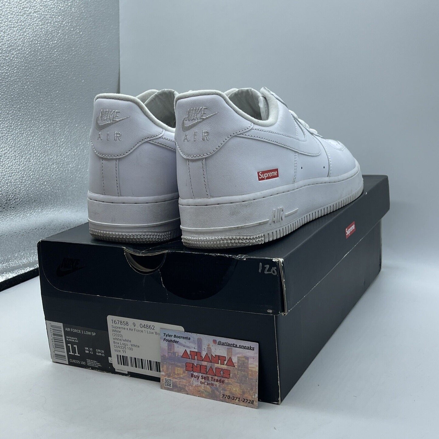 Size 11 - Nike Air Force 1 x Supreme Low Box Logo - White Leather (CU9225-100)