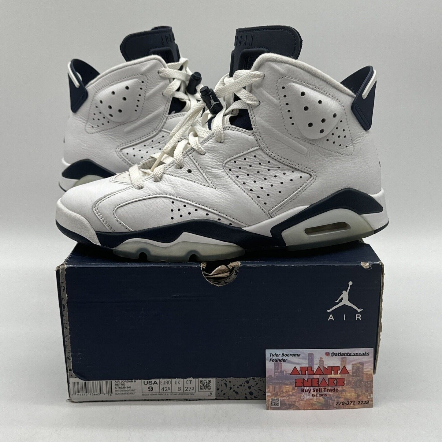 Size 9 - Jordan 6 Retro Midnight Navy White Leather Icy Soles OG All Blues