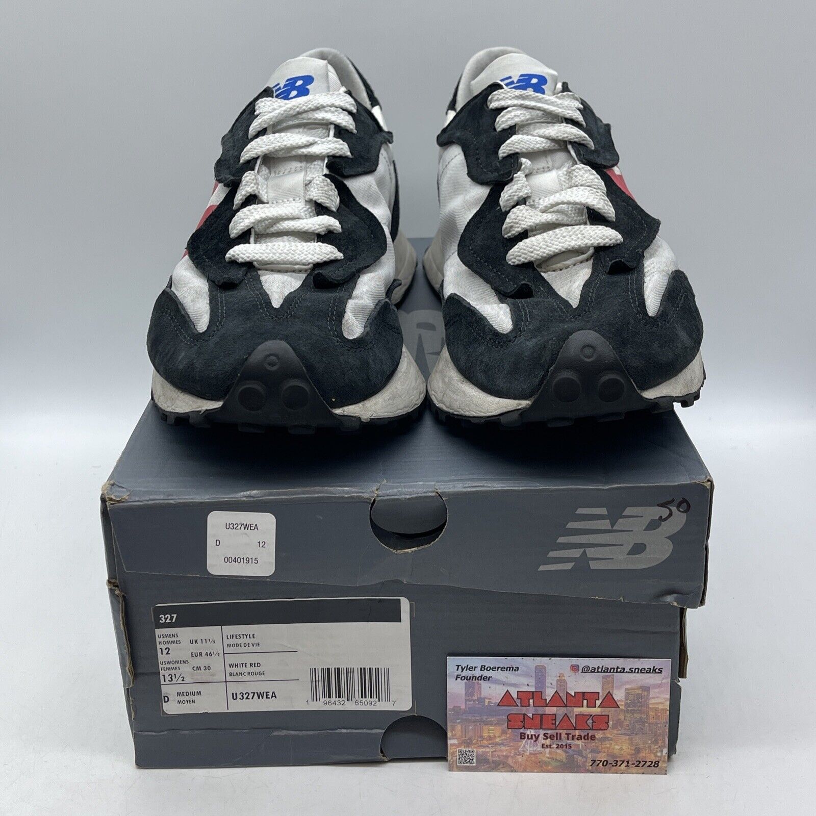 Size 12 - New Balance 327 Black White Red blue Suede Leather (U327WEA)
