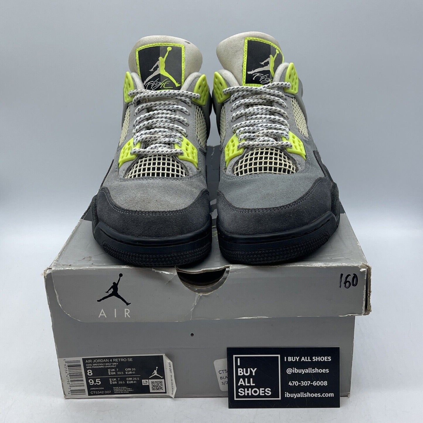 Size 8 - Jordan 4 Retro SE Mid Neon 95 Grey Black Suede (CT5342-007)