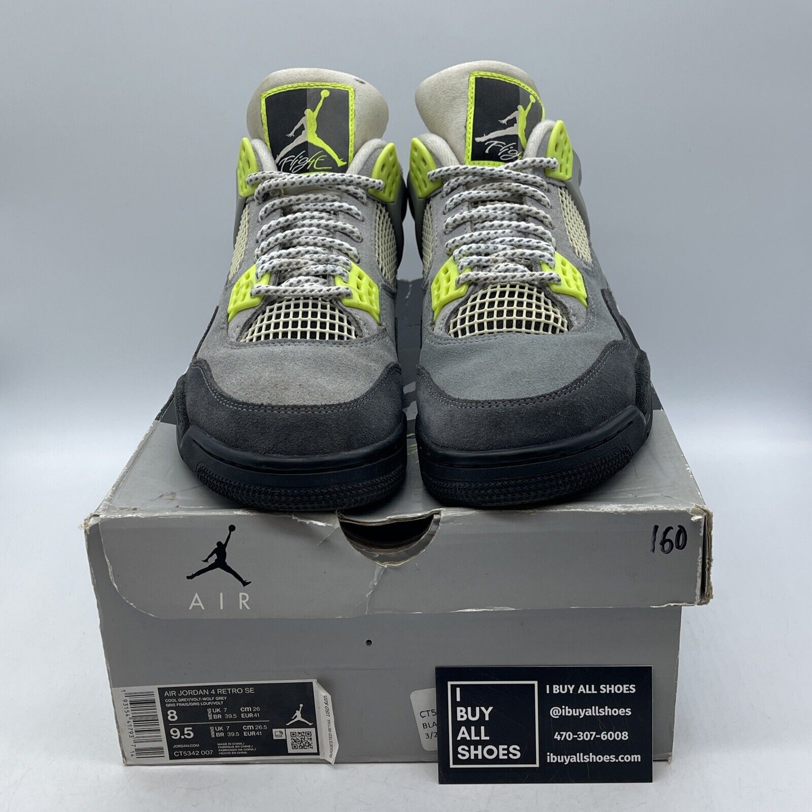 Size 8 - Jordan 4 Retro SE Mid Neon 95 Grey Black Suede (CT5342-007)