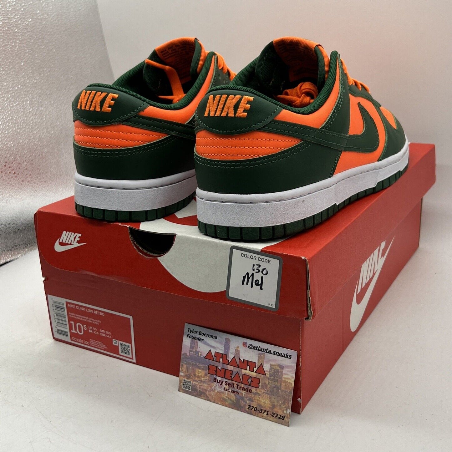 Size 10.5 - Nike Dunk Low Miami Hurricanes Orange Green White (DD1391-300)