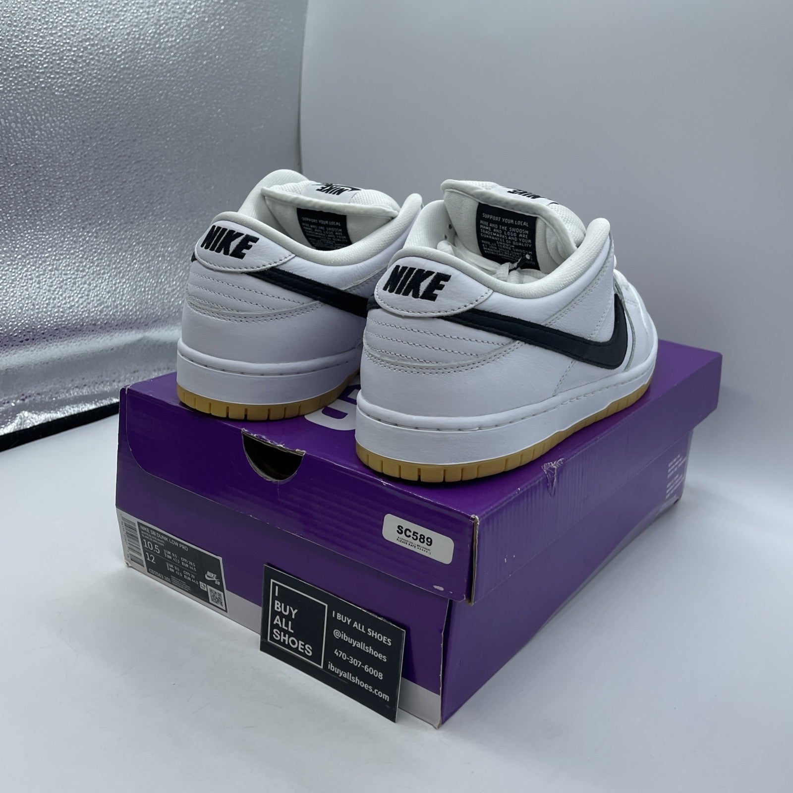 Size 10.5 - Nike SB Dunk Low White Gum Black Leather (CD2563-101)