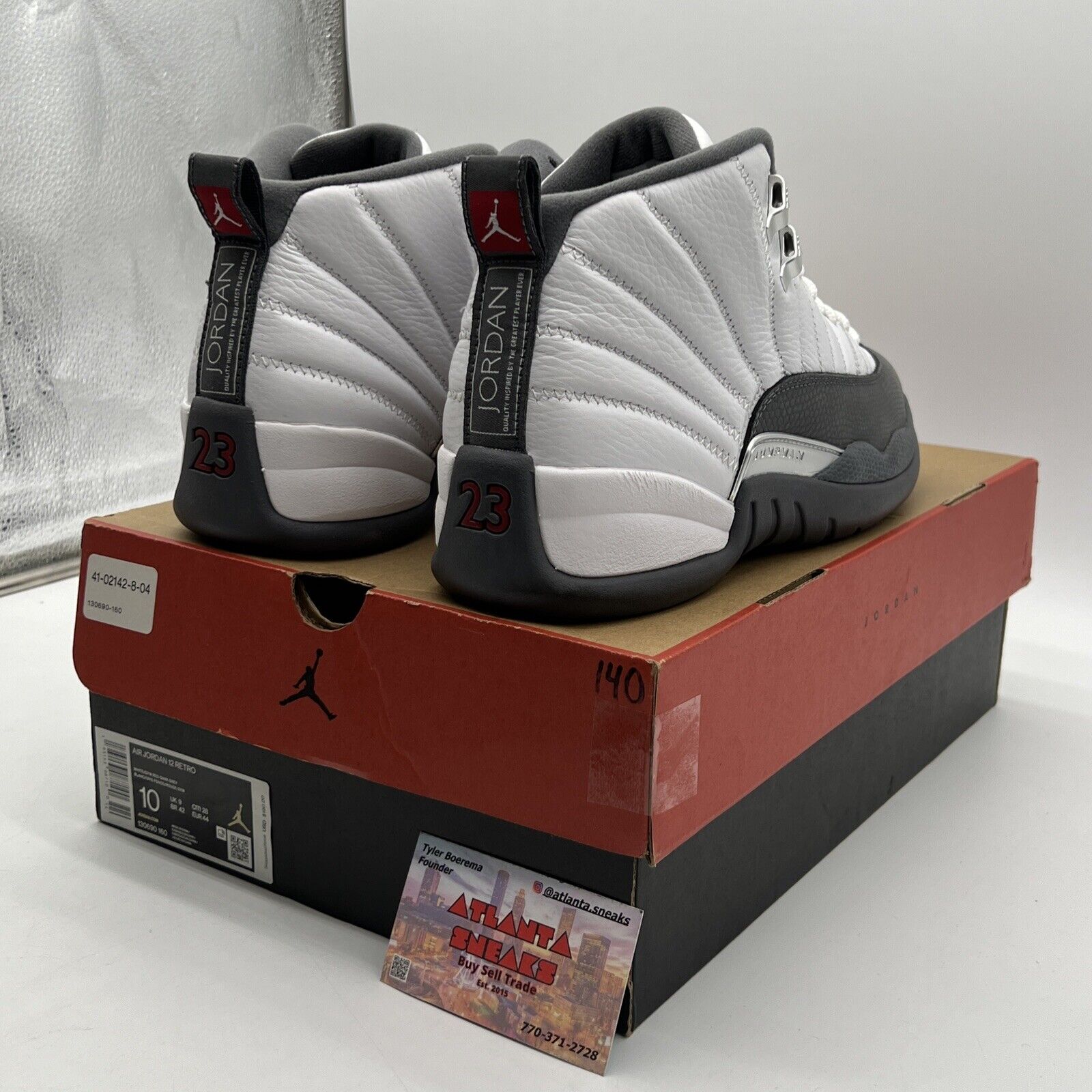 Size 10 - Air Jordan 12 Retro Dark Grey White Grey Leather (130690-160)