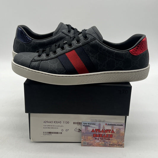 Size 7.5 - Gucci Ace GG Supreme Black Grey Red Blue Leather