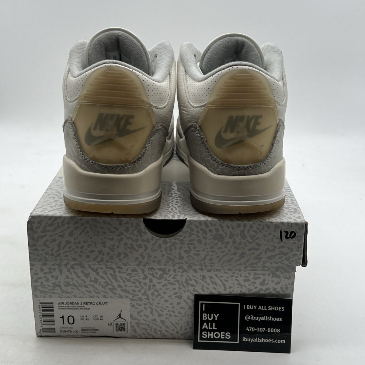 Size 10 - Air Jordan 3 Retro Craft Ivory/Grey White Leather (FJ9579-100)
