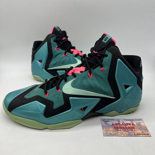 Size 12 - Nike LeBron 11 South Beach Pink Black Teal (616175-330)