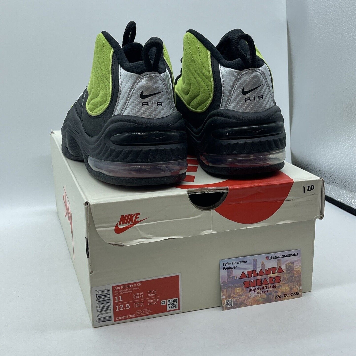 Size 11 - Nike Stussy x Air Penny 2 Vivid Green Black Suede Leather (DX6933-300)