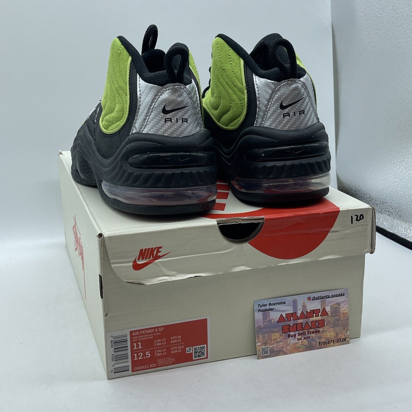 Size 11 - Nike Stussy x Air Penny 2 Vivid Green Black Suede Leather (DX6933-300)