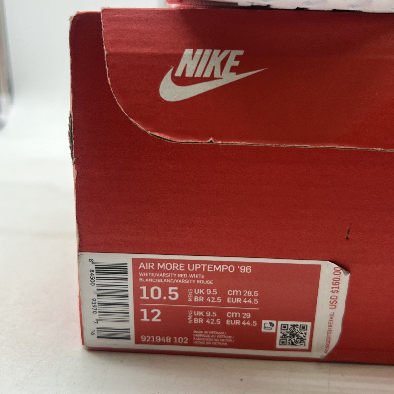 Size 10.5 - Nike Air More Uptempo White Varsity Red 2018 (921948-102)