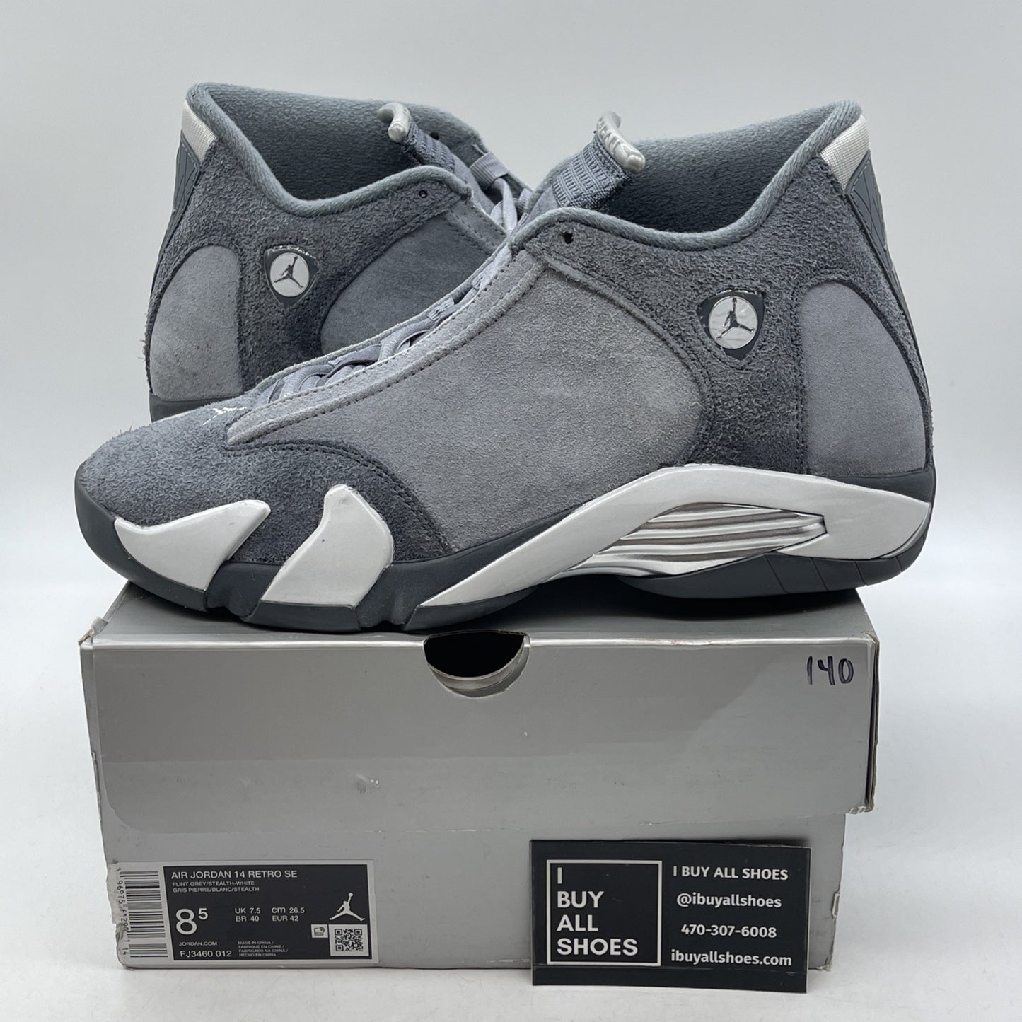 Size 8.5 - Nike Air Jordan 14 Retro Flint Grey White Suede (FJ3460-012)