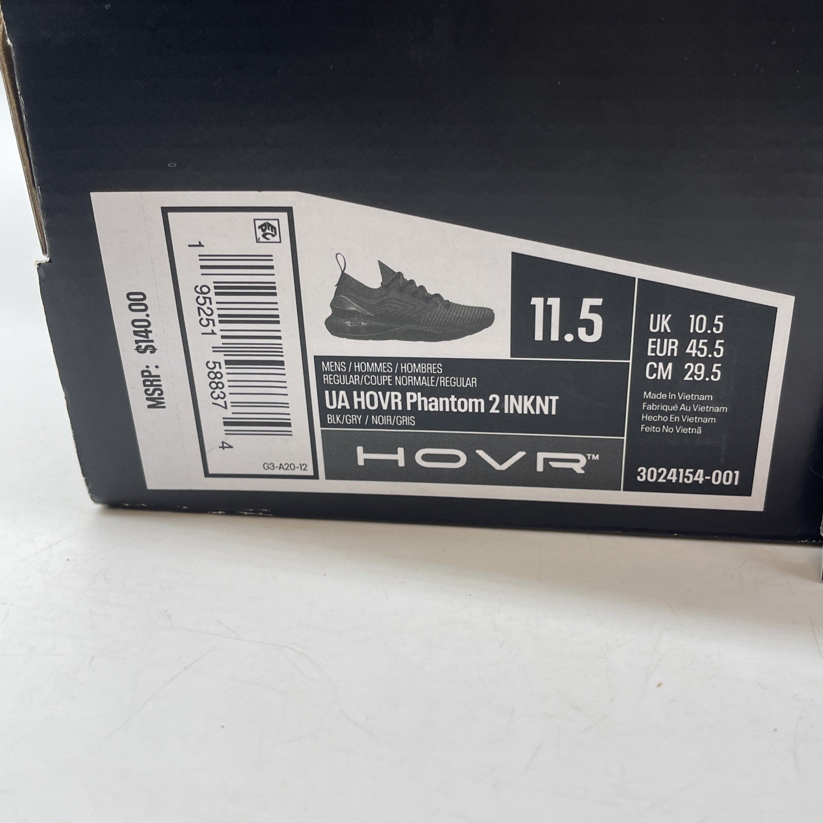 Size 11.5 - Under Armour HOVR Phantom 2 IntelliKnit Black Suede (3024154-001)