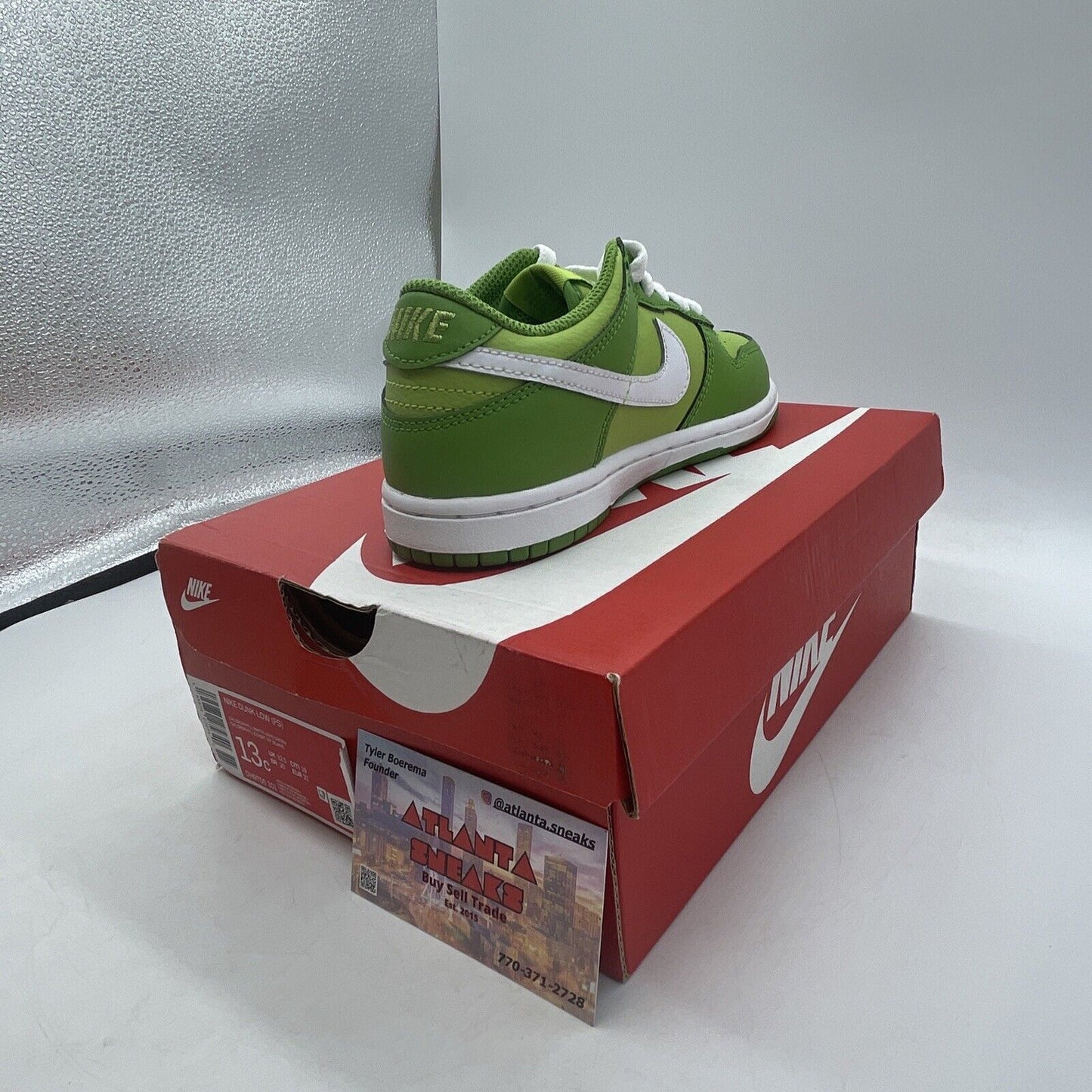 Size 13C (PS) - Nike Dunk Low Chlorophyll Green White Leather (DH9756-301)