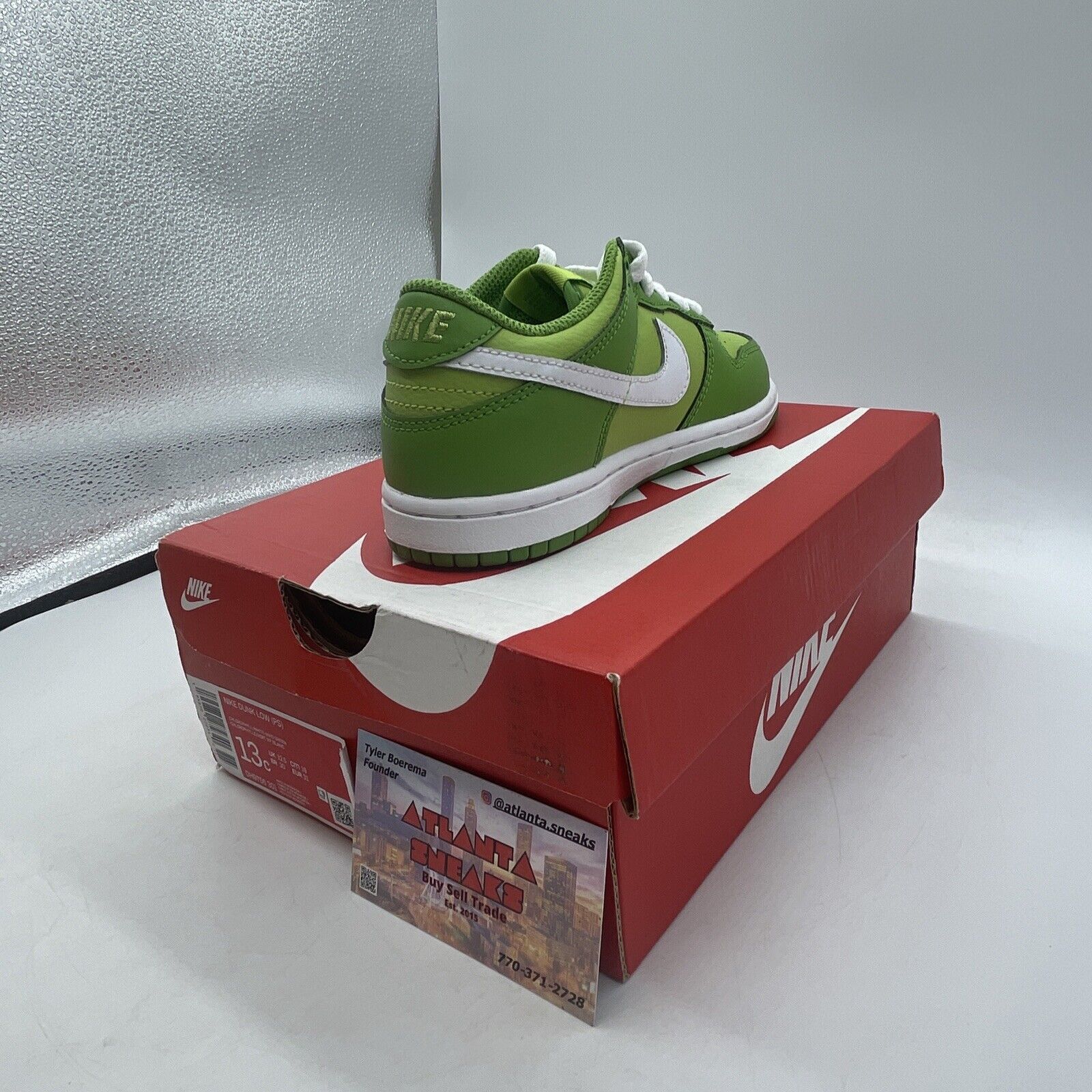 Size 13C (PS) - Nike Dunk Low Chlorophyll Green White Leather (DH9756-301)