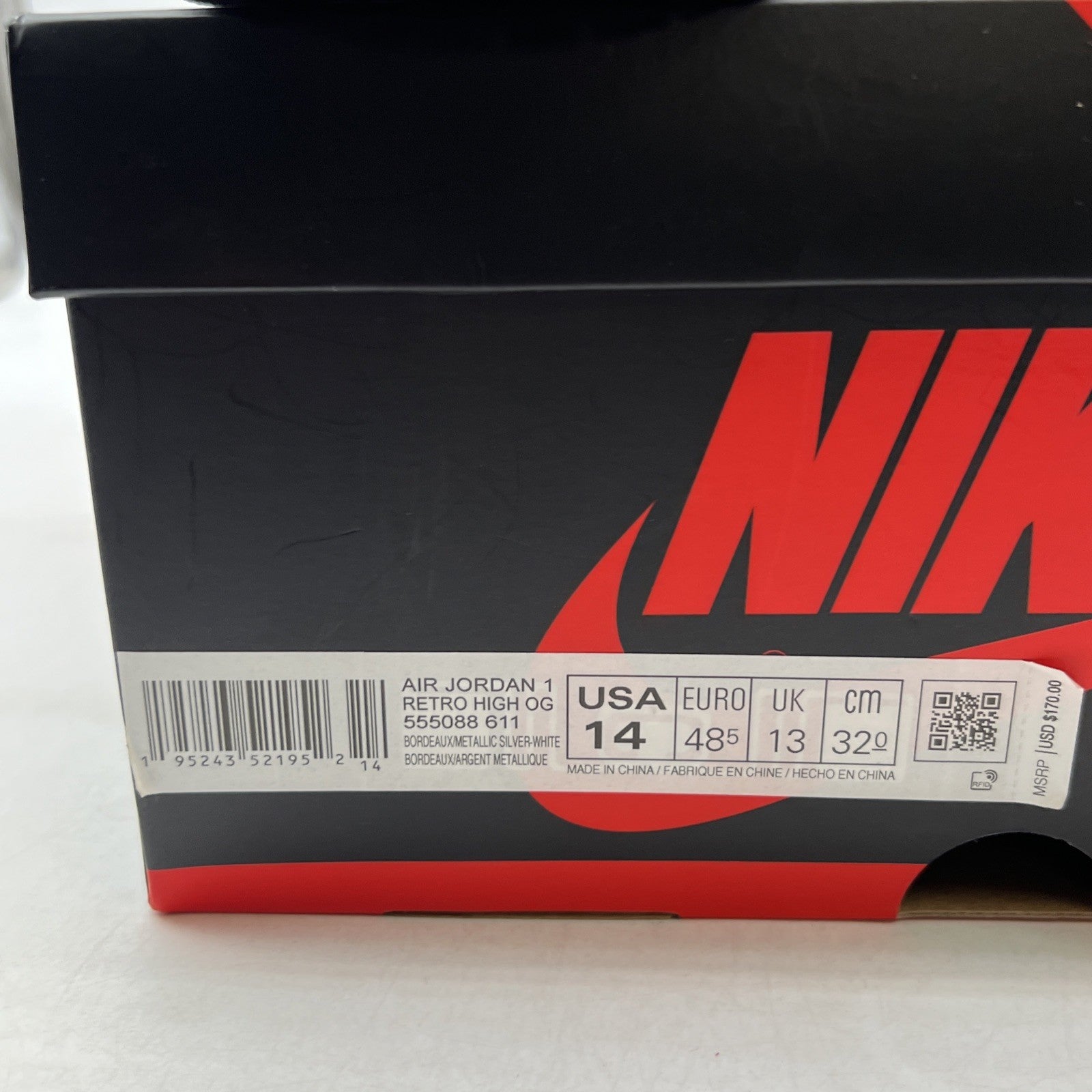 Size 14 - Air Jordan 1 Retro High OG Bordeaux (555088-611)