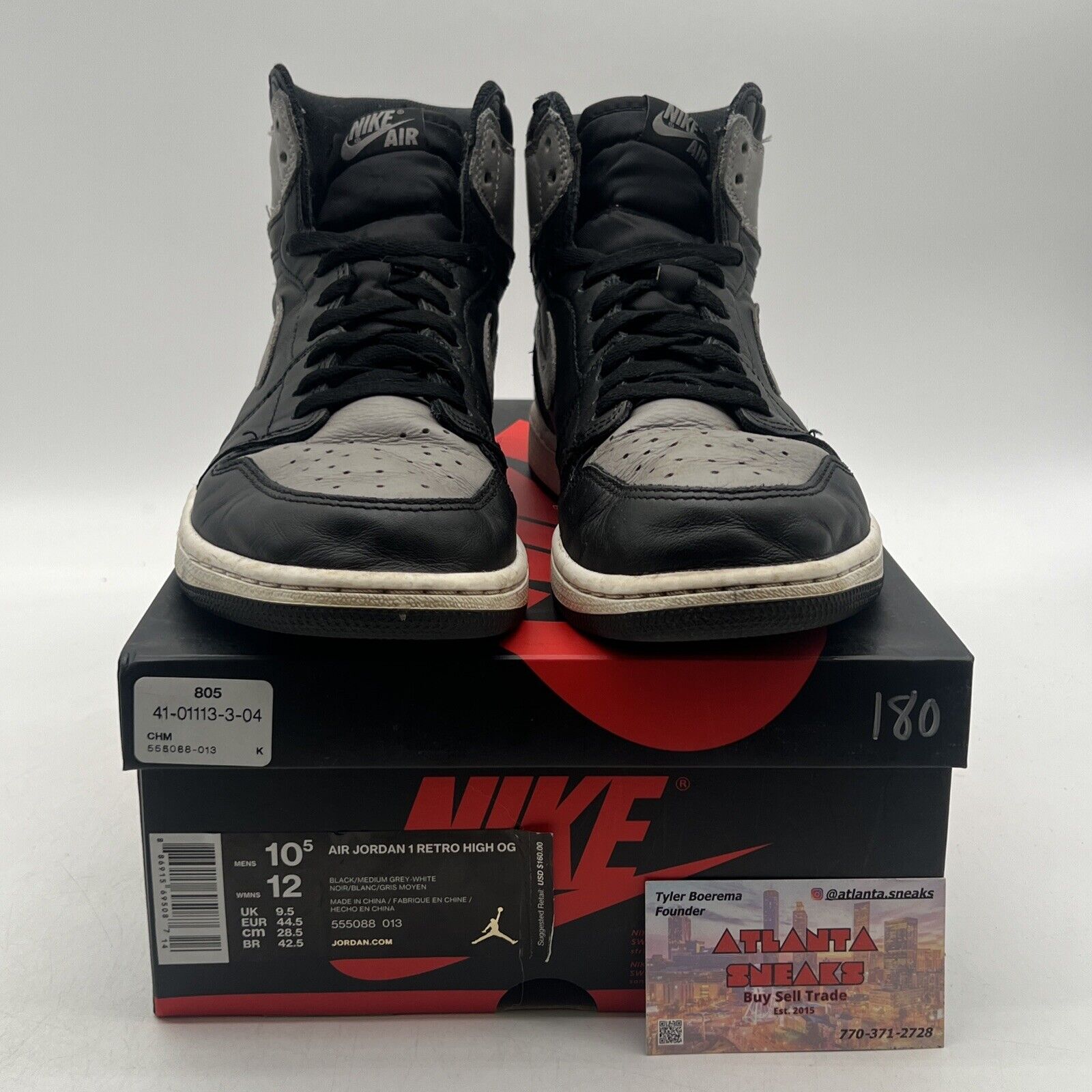 Size 10.5 - Jordan 1 Retro OG High Shadow Black Grey White Leather (555088-013)