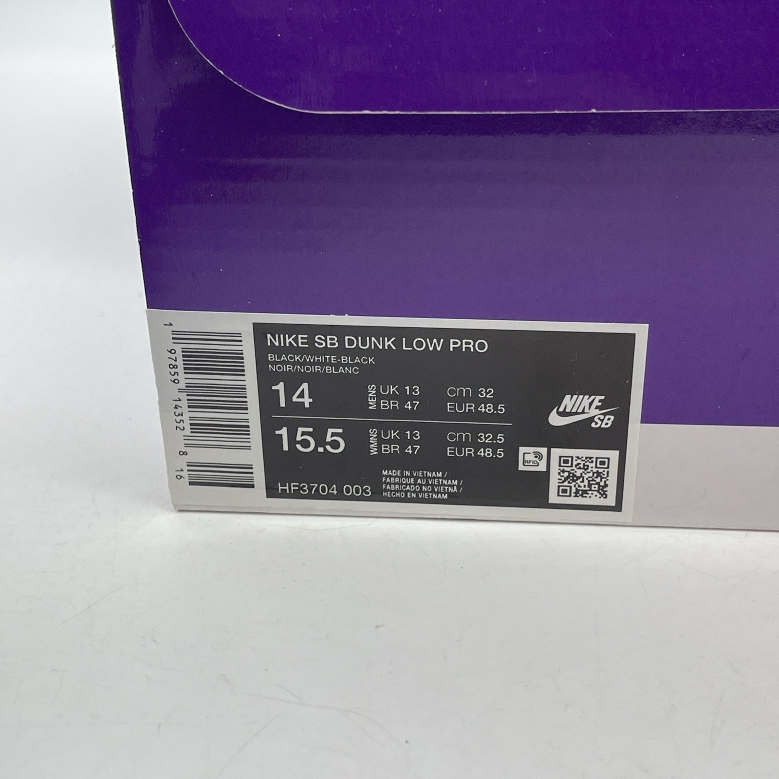 Size 14 - Nike Dunk Pro SB Low Black White Gum Suede Leather (HF3704-003)