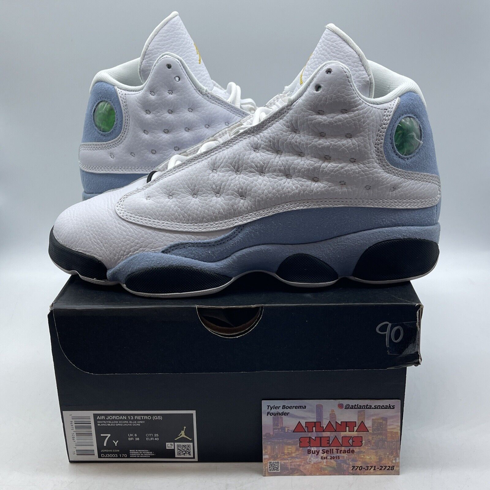 Size 7Y - Air Jordan 13 Retro Blue Grey Black White Yellow Suede (DJ3003-170)