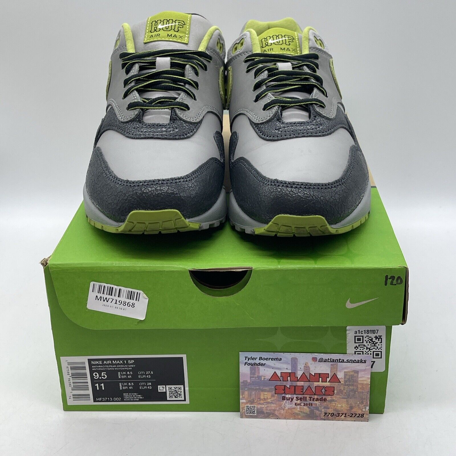 Size 9.5 - Nike HUF x Air Max 1 SP 2024 Green Grey Black Suede (HF3713-002)