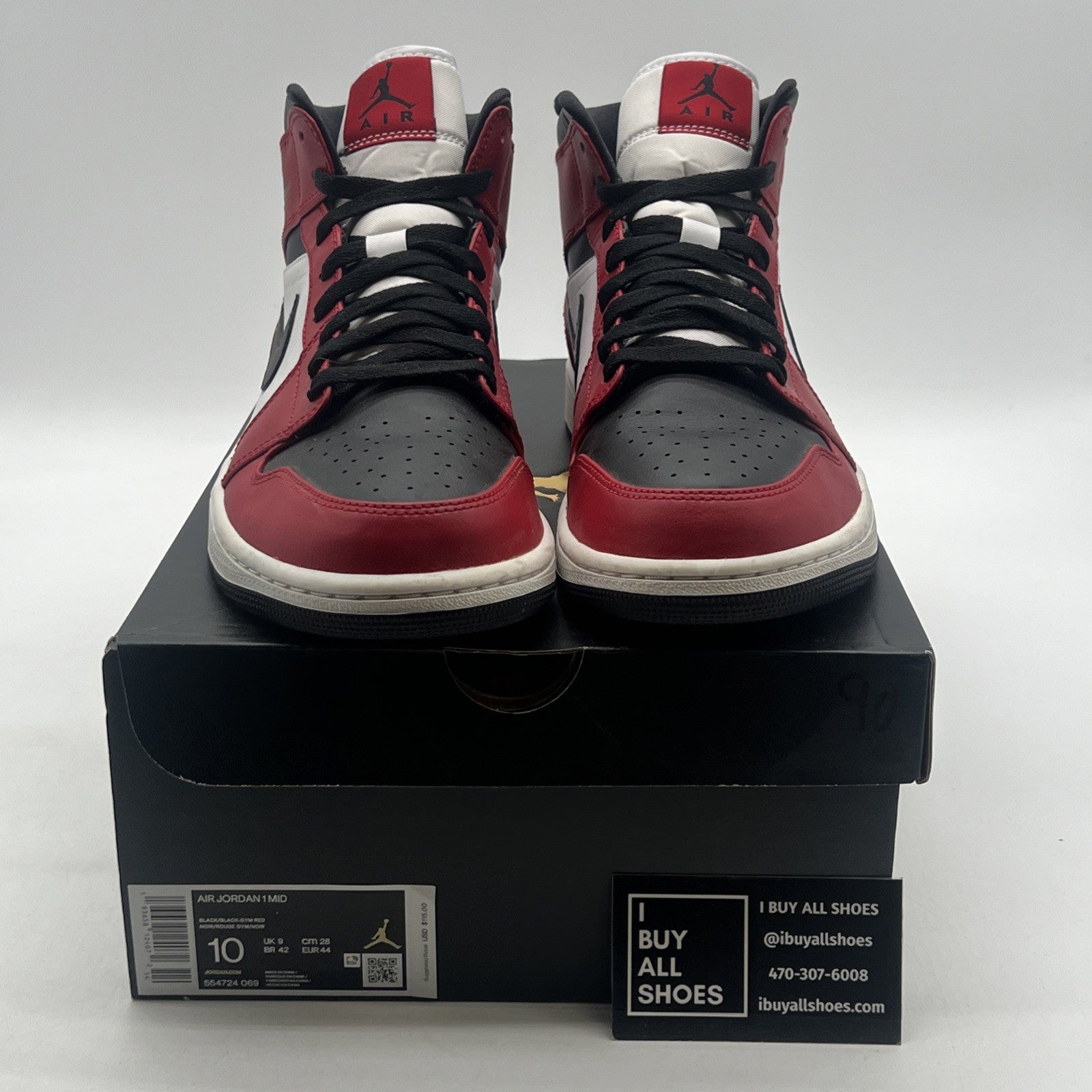 Size 10 - Air Jordan 1 Mid Chicago Black Toe 2020 (554724-069)