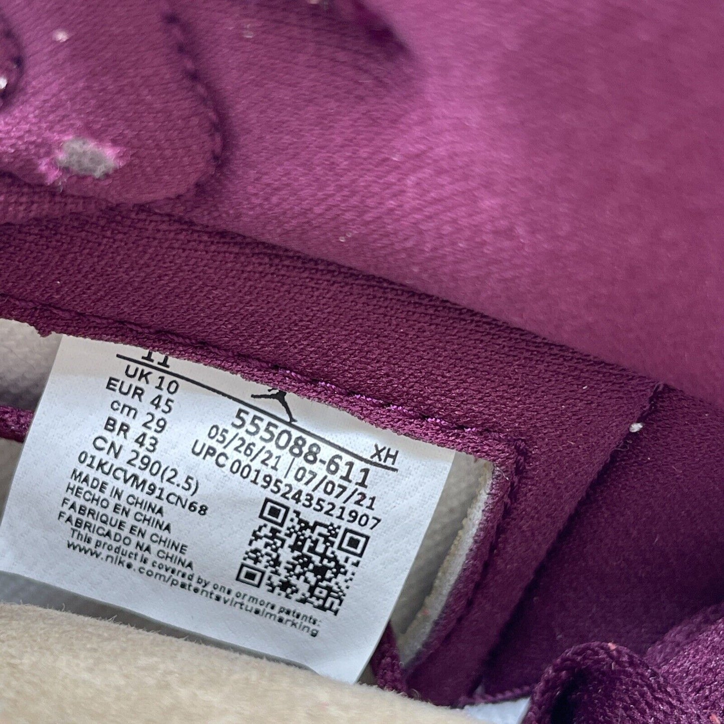 Size 11 - Jordan 1 Retro High OG Bordeaux White Silver Burgundy (555088-611)