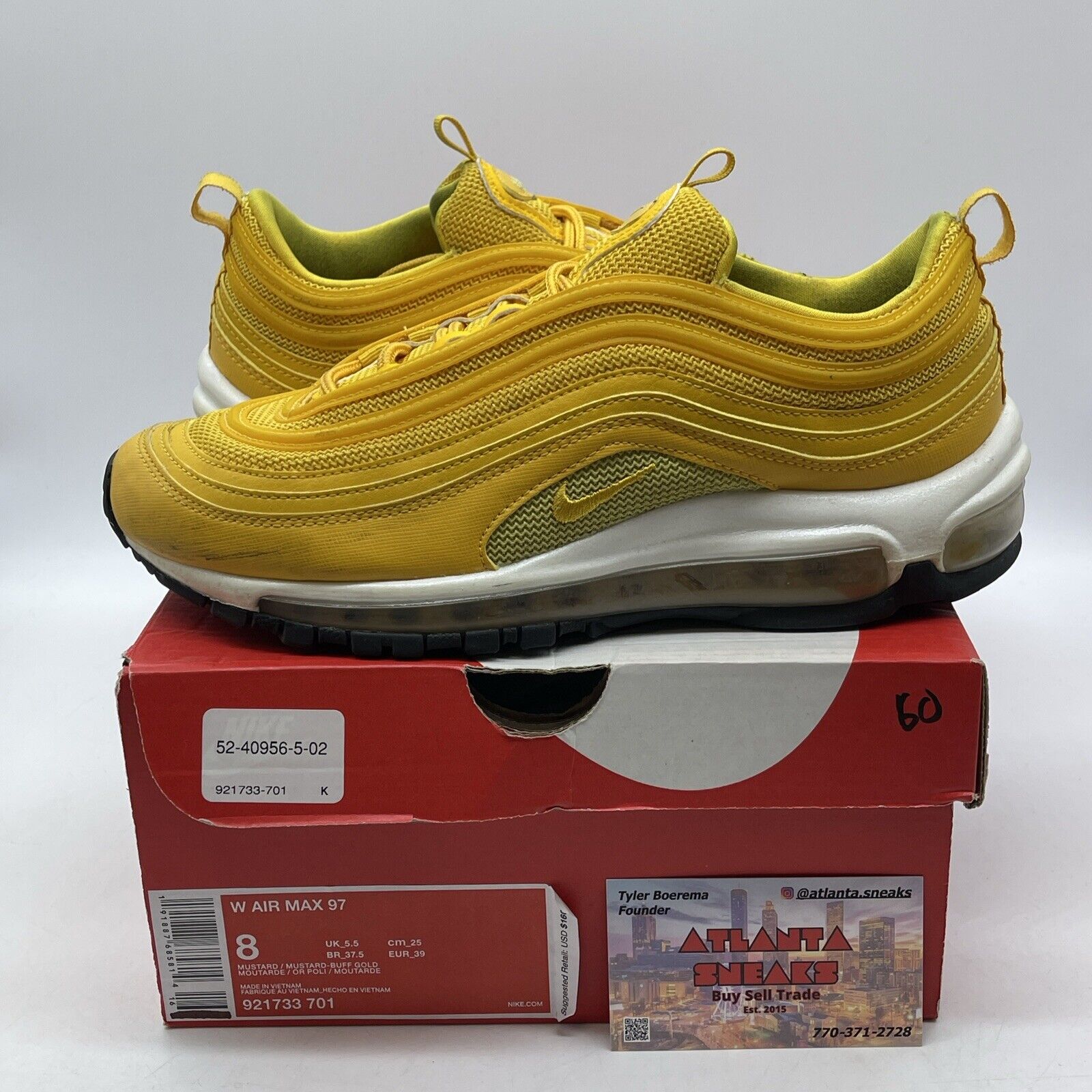 Size 8W - Nike Air Max 97 Mustard White Black Leather (921733-701)