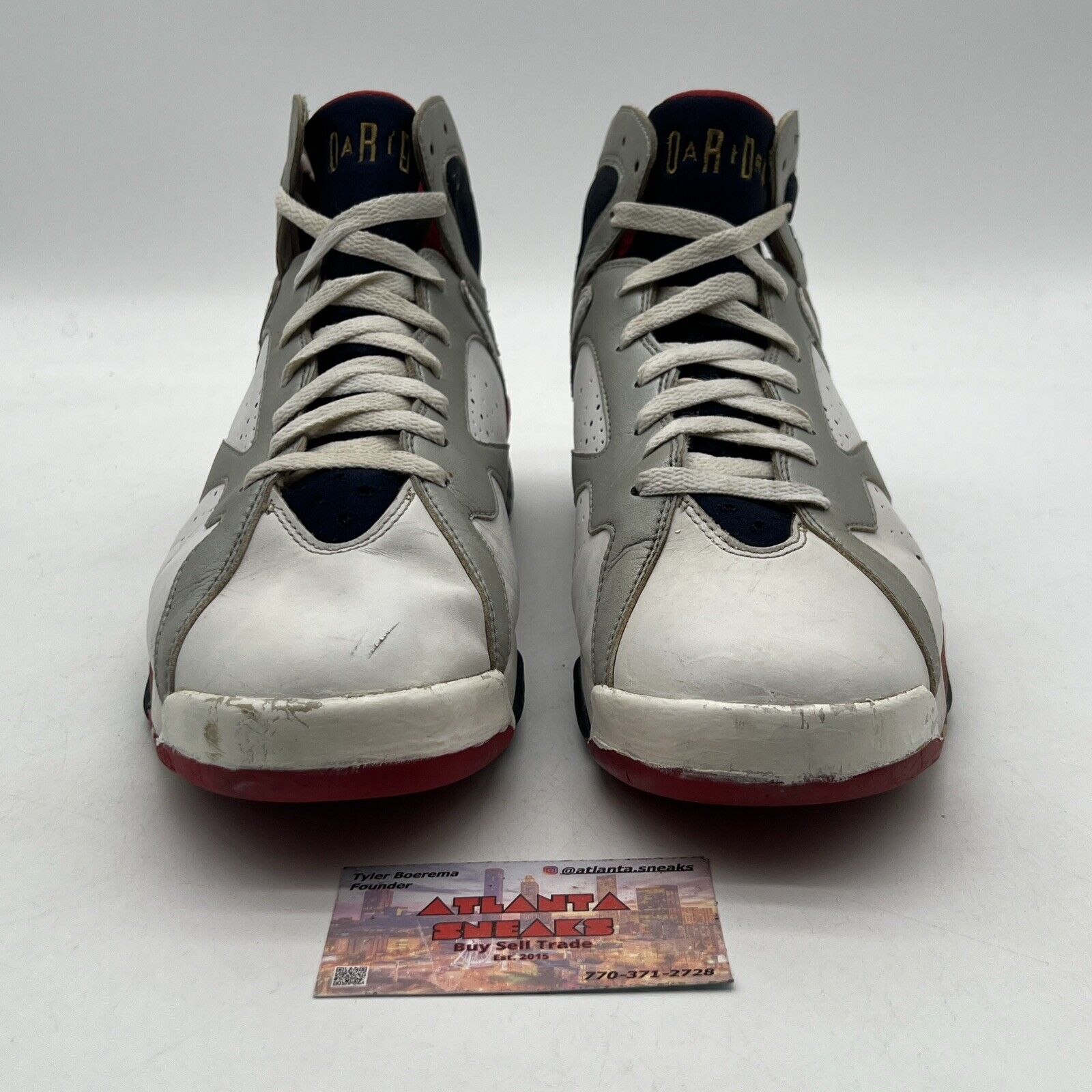 Size 10.5 - Air Jordan 7 Retro 2012 Olympic White Navy Red Leather (304775-135)