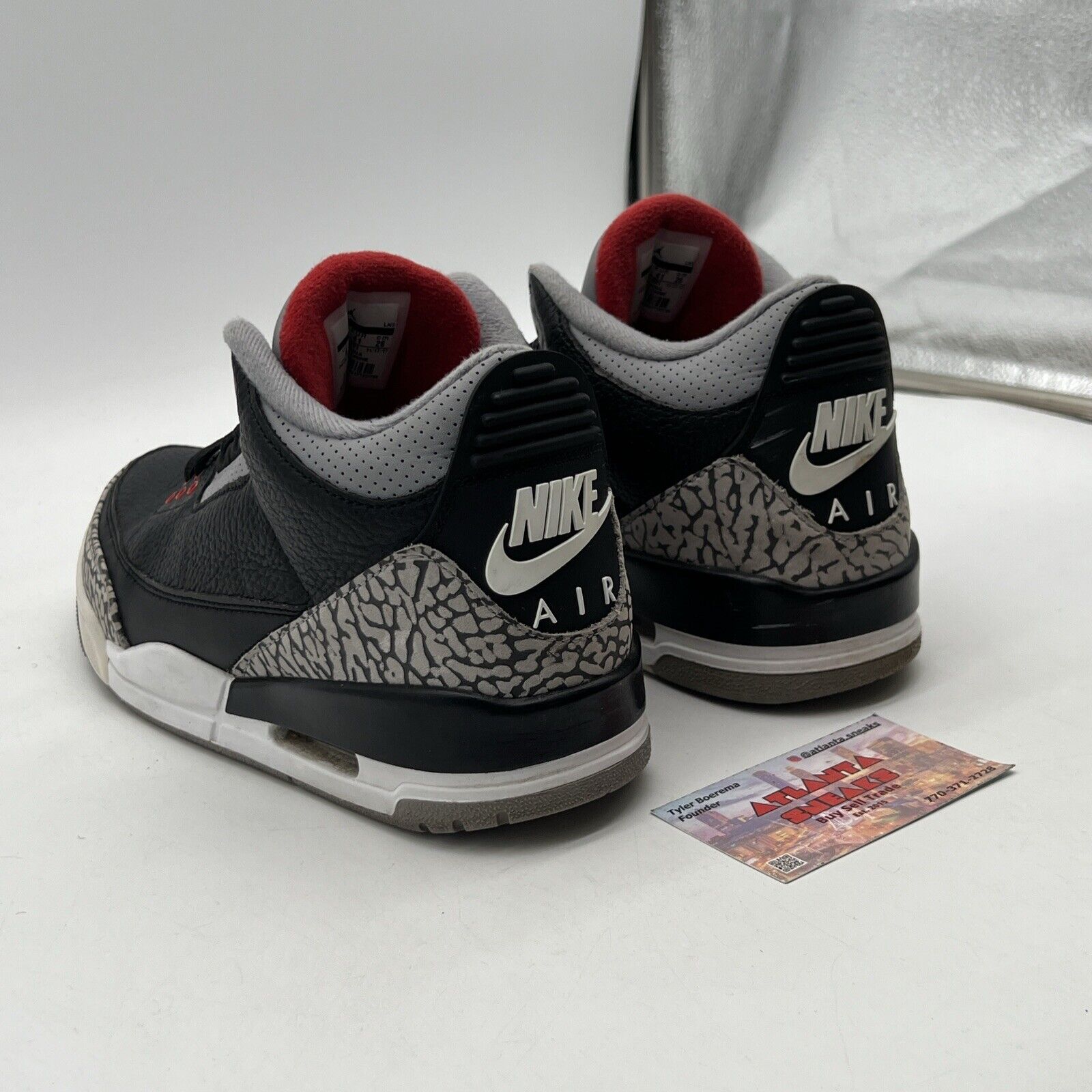 Size 8 - Jordan 3 Retro OG Mid Black Cement Grey Leather Red (854262-001)