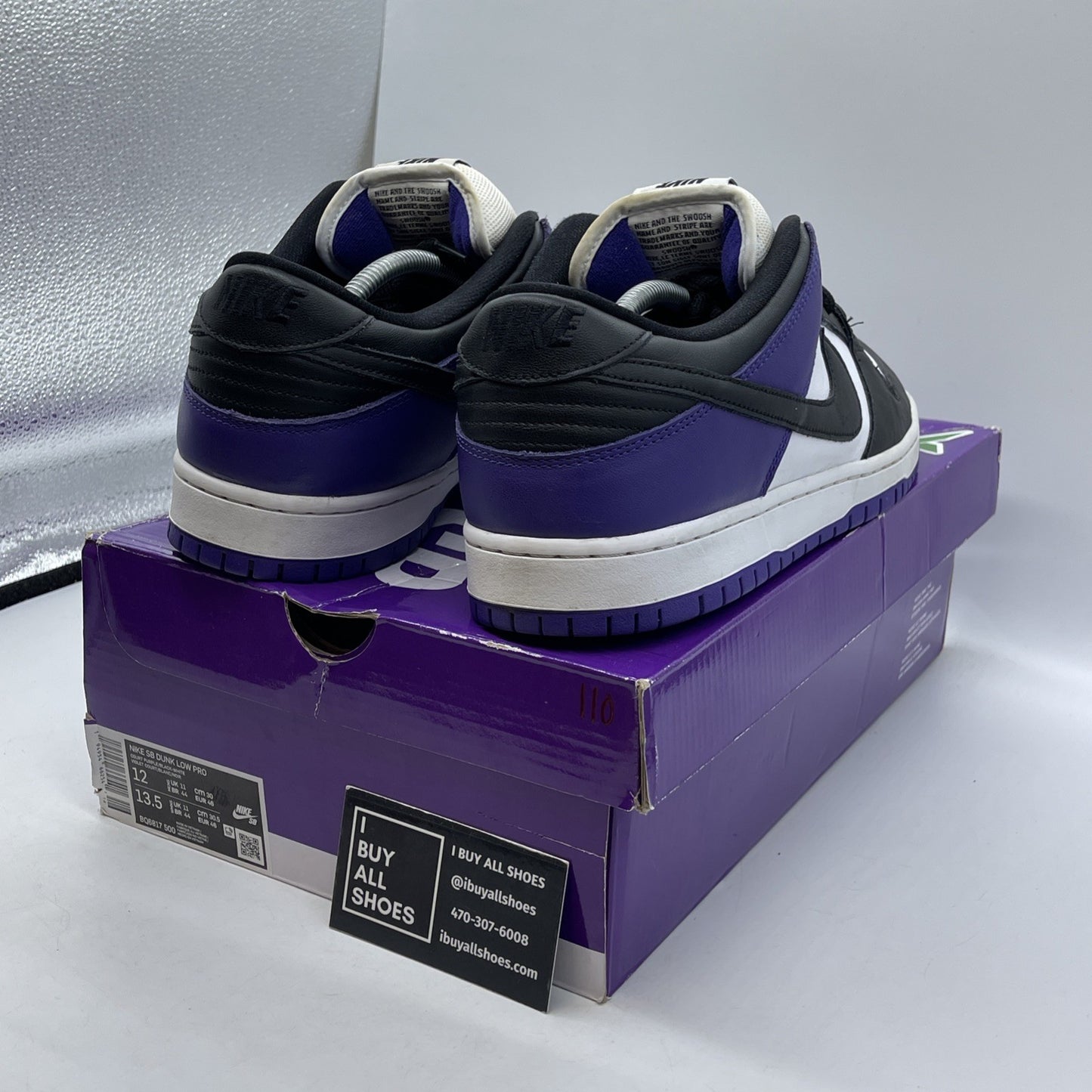 Size 12 - Nike Dunk SB Low Court Purple White Black Leather (BQ6817-500)