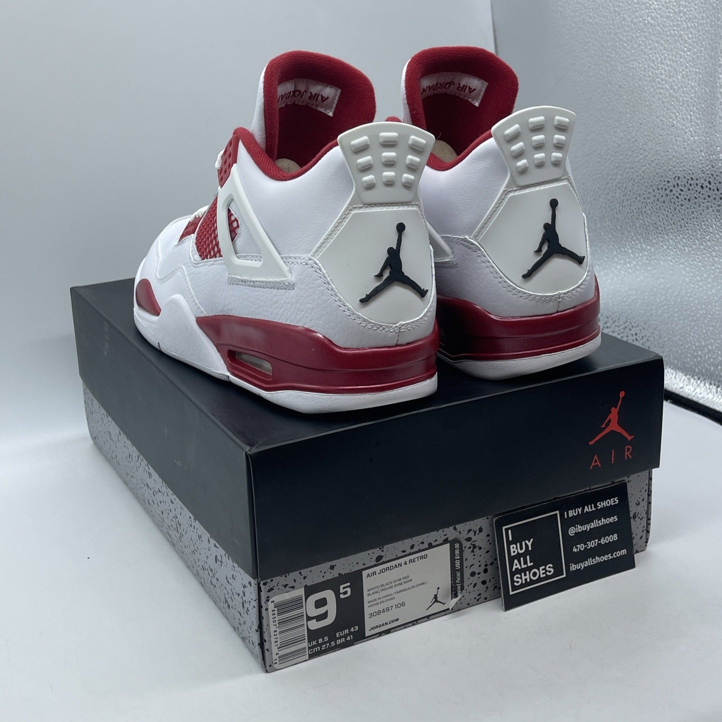Size 9.5 - Jordan 4 Retro alternate 89 2016 White Red Leather (308497-106)